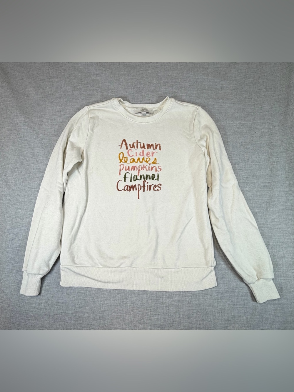 LOFT Cream Long-Sleeve Graphic Sweatshirt with Fall Motivation